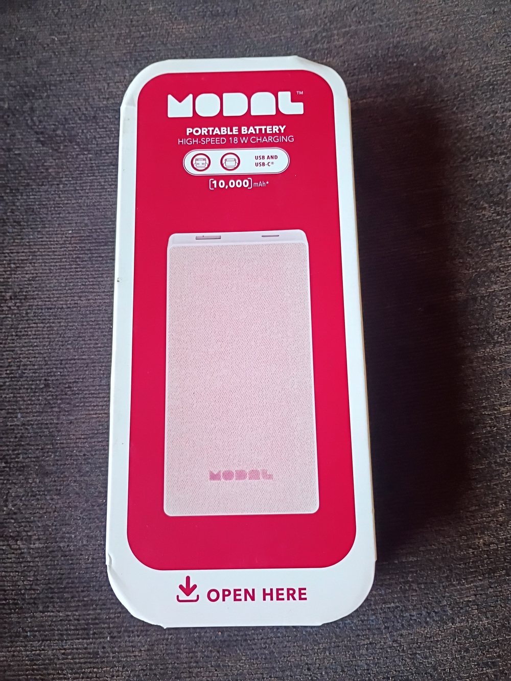 Modal 10,000mAh Portable Power Bank USB-C Fast Charger Pink NWT